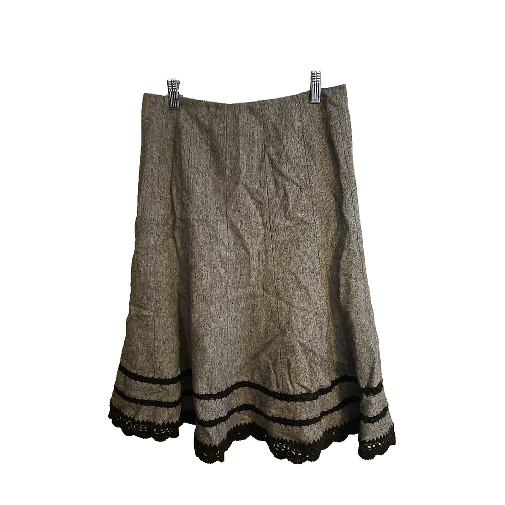 Talbots Petite Tan Wool Silk Crochet Hem Casual A-Line Skirt Womens Size 4